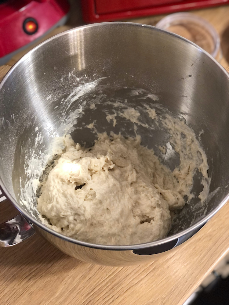 bread dough in mixer