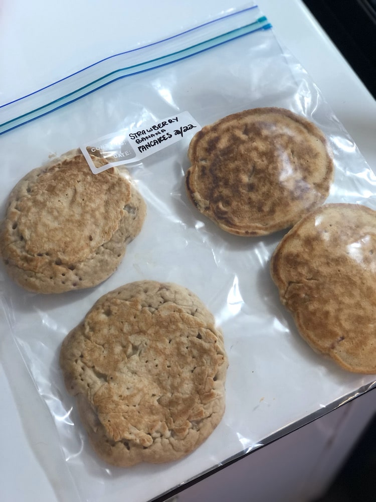 pancakes in a large baggie to go into freezer